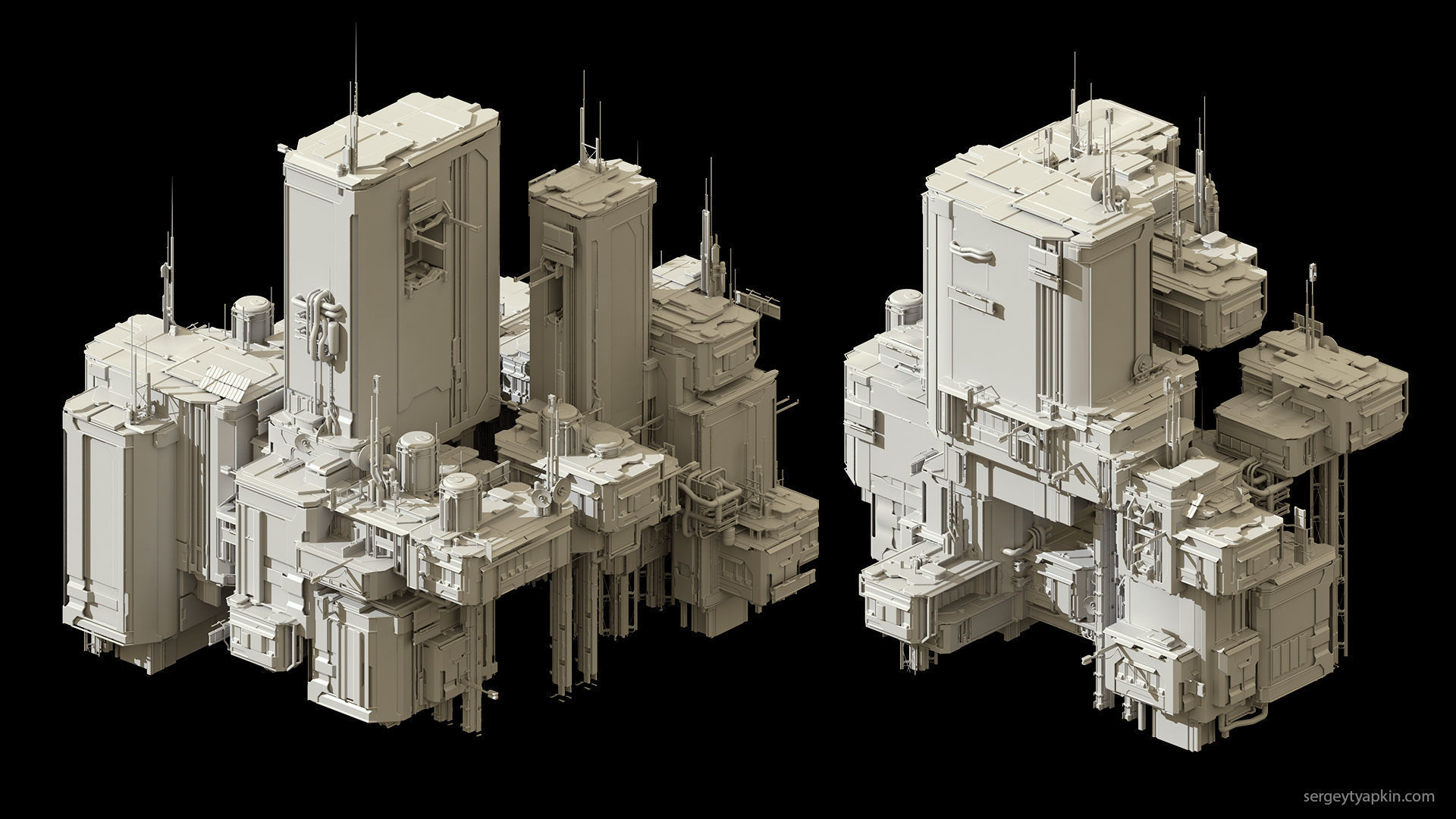 Sci-Fi Buildings Pack - 30 Buildings 3D model_1