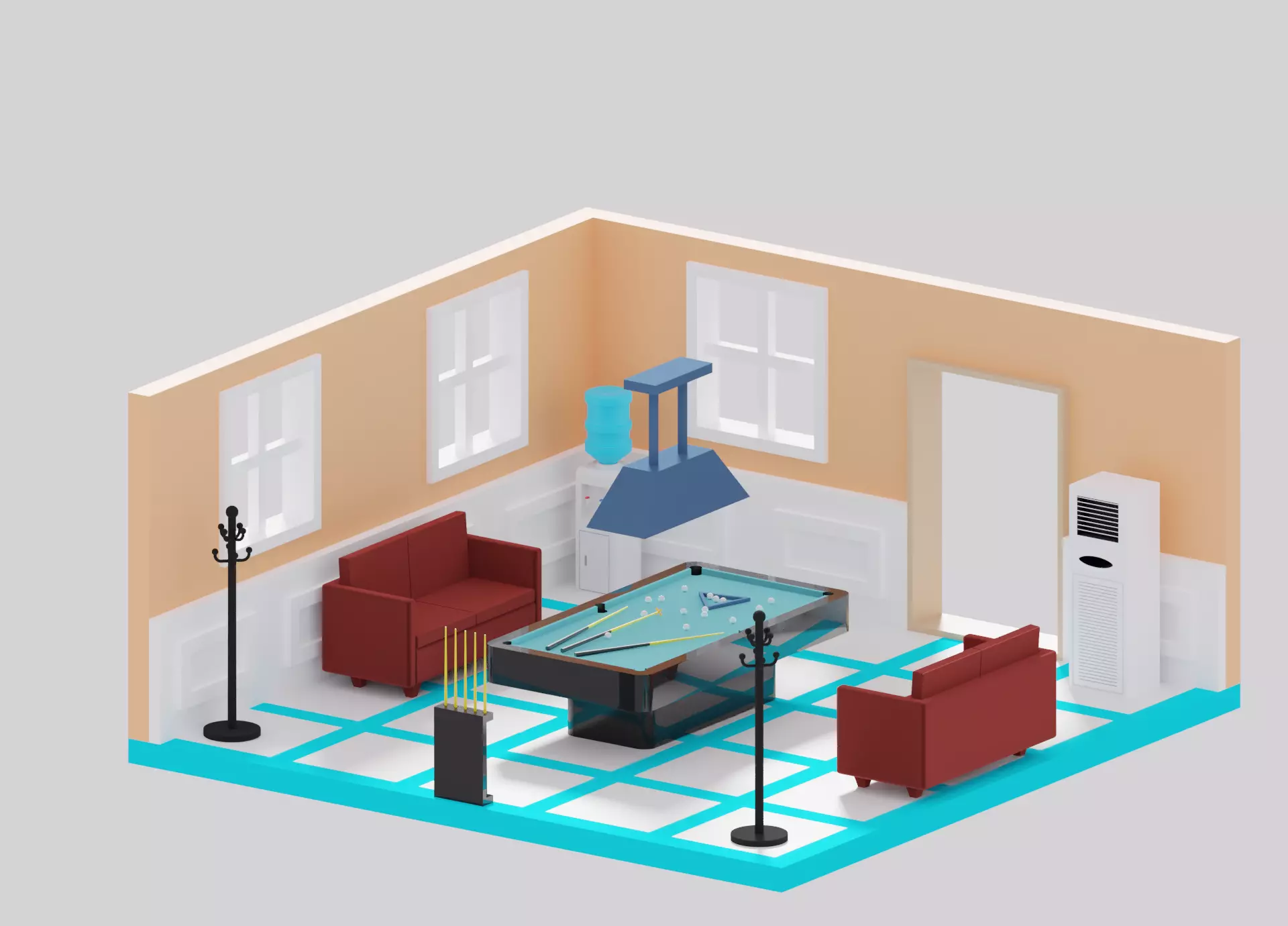 Cartoon Simple Billiard Room Low-poly 3D model