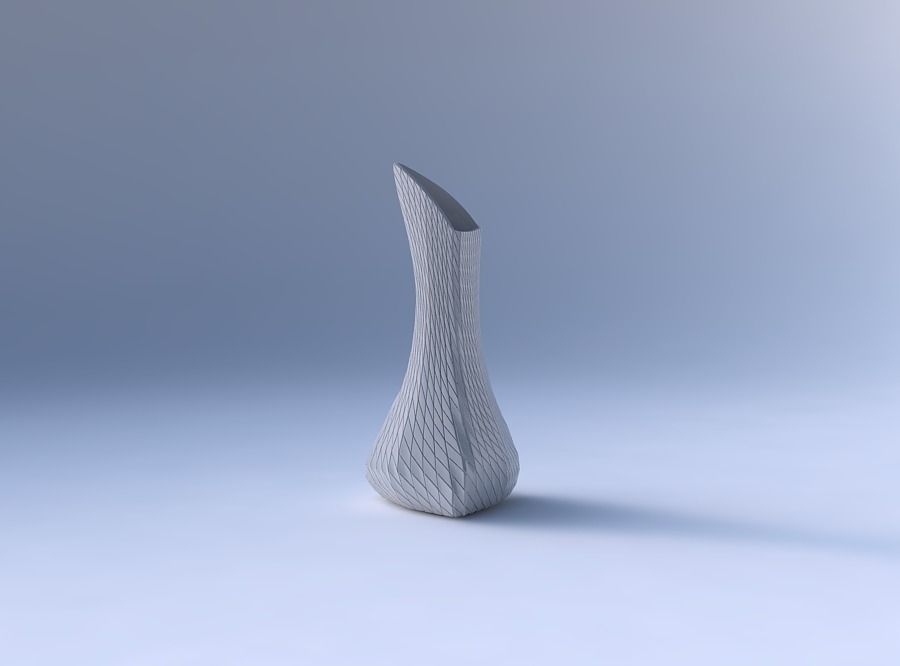 Vase puffy tappered triangle with twisted diagonal grid plates 3D print model_4