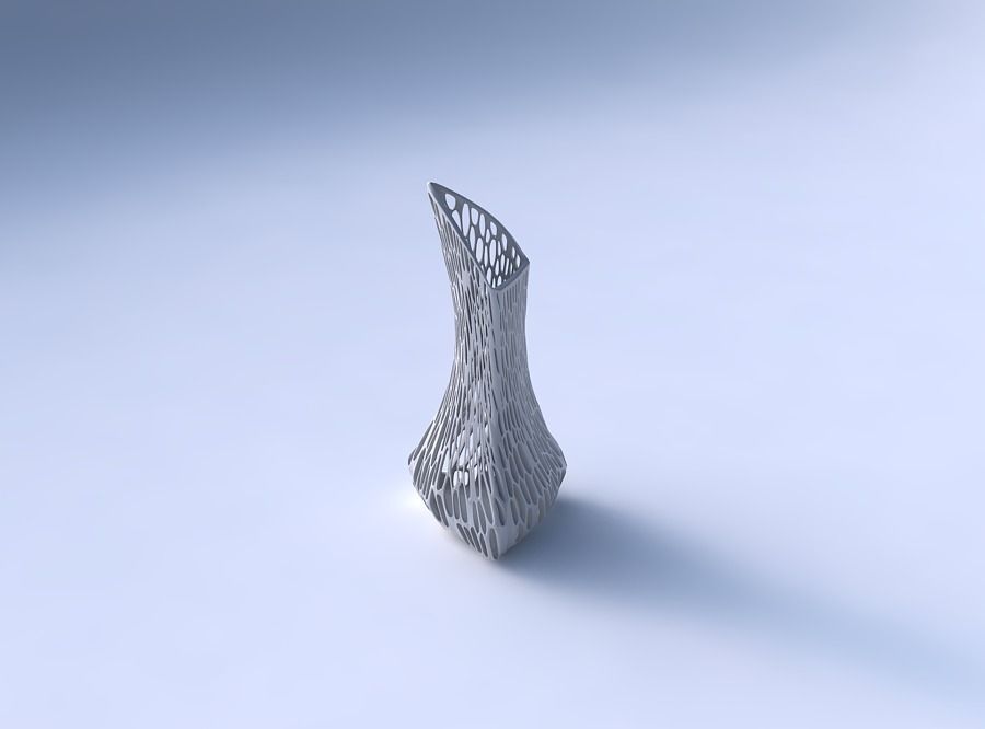 Vase puffy tappered triangle with twisted organic lattice and... 3D print model_3