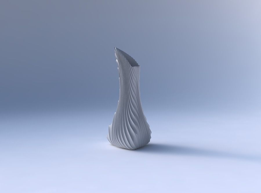 Vase puffy tappered triangle with wavy extruded lines 2 3D print model_4