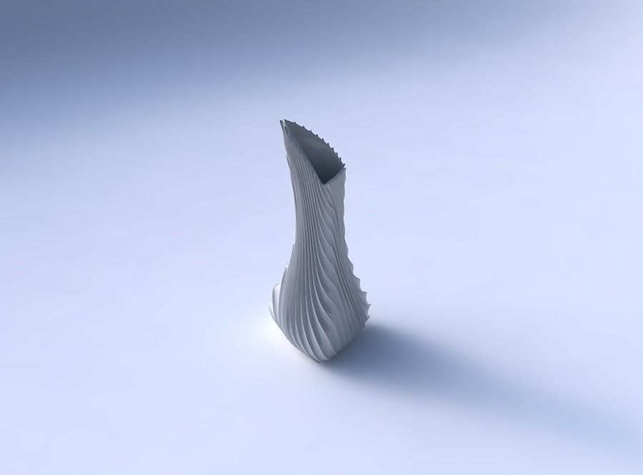 Vase puffy tappered triangle with wavy extruded lines 2 3D print model_3