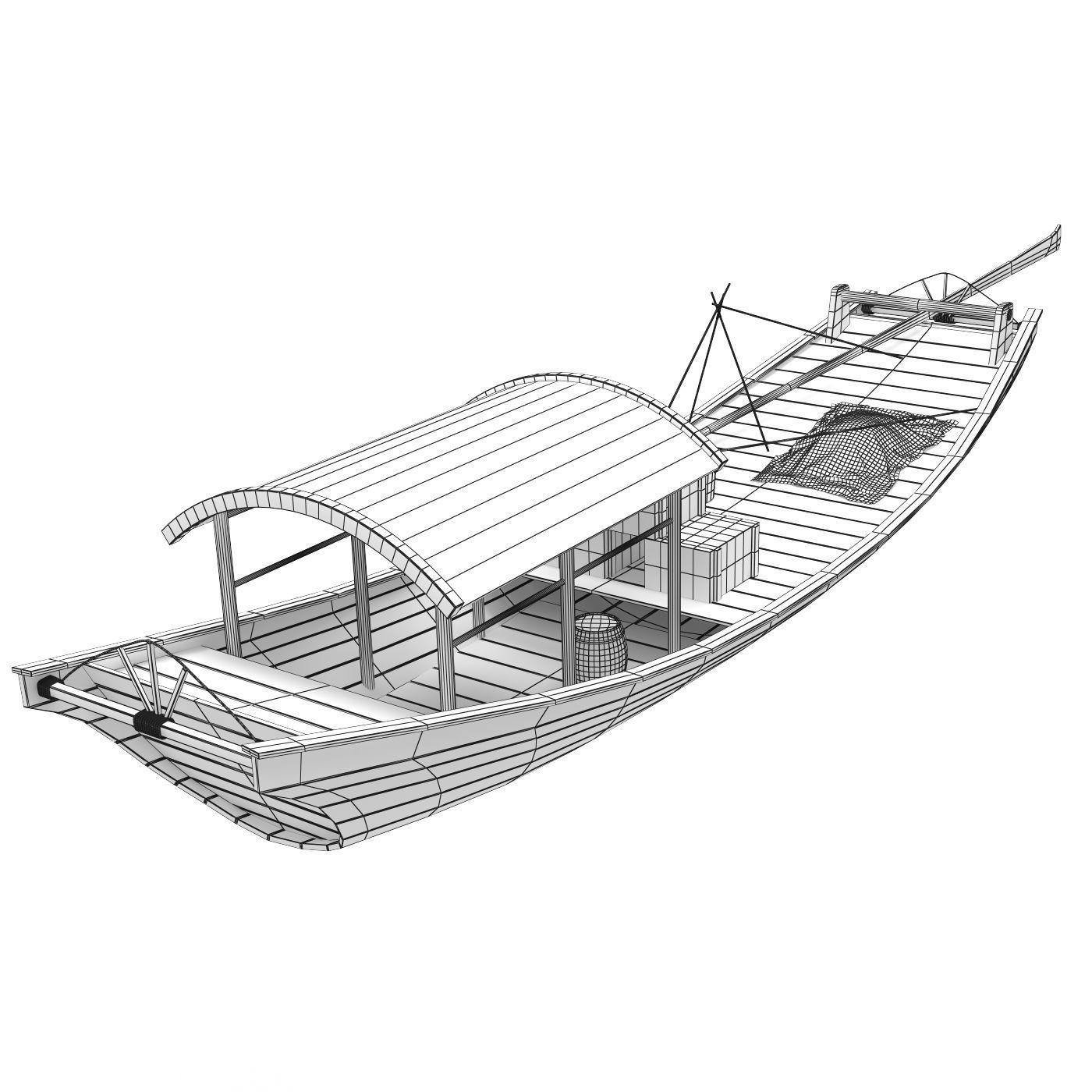 2 Chinese boats Low-poly 3D model_9