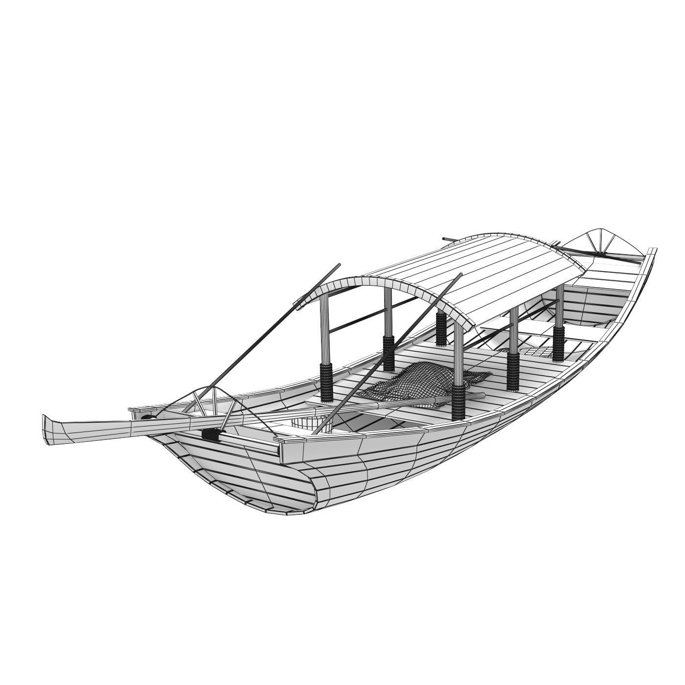2 Chinese boats Low-poly 3D model_11