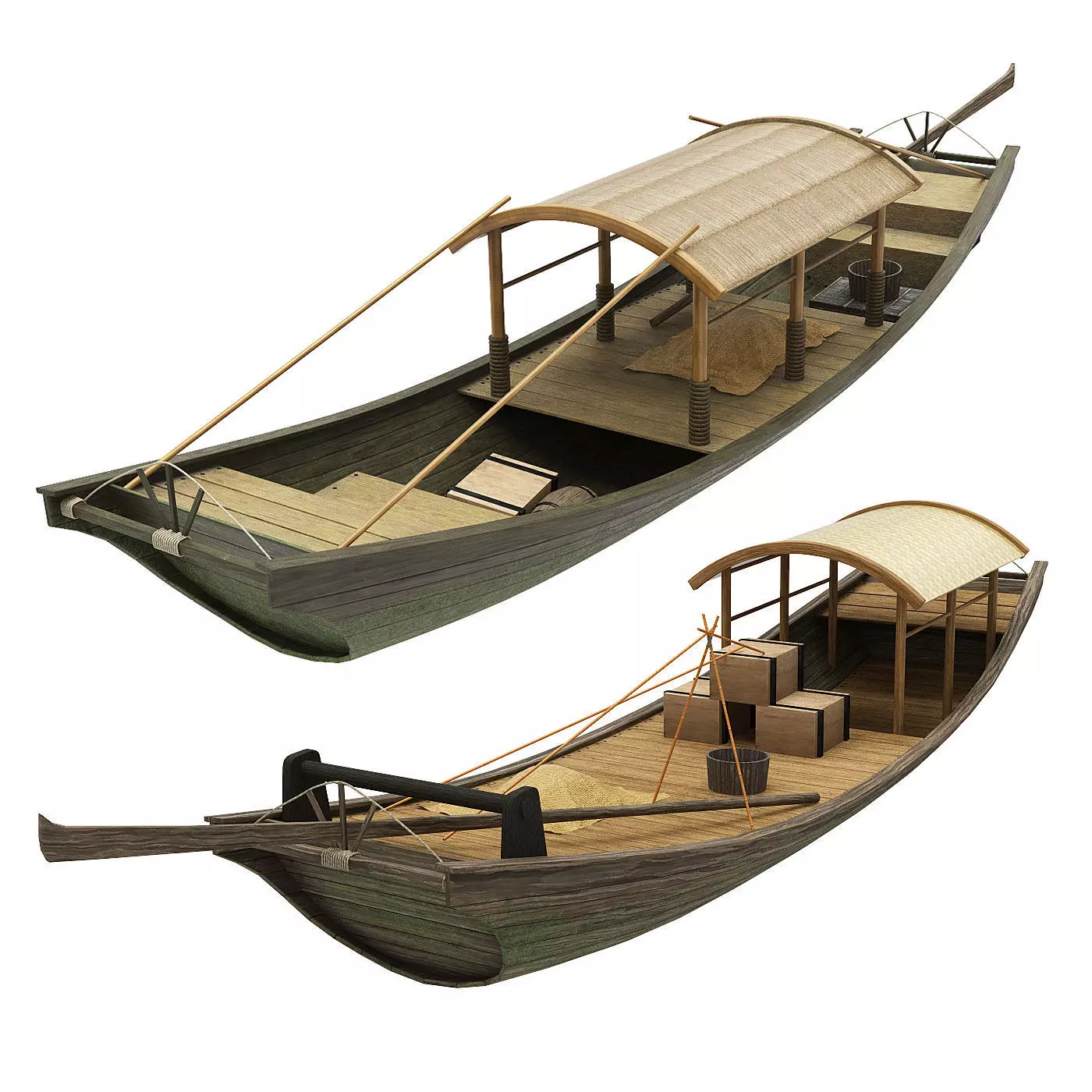 2 Chinese boats Low-poly 3D model_0
