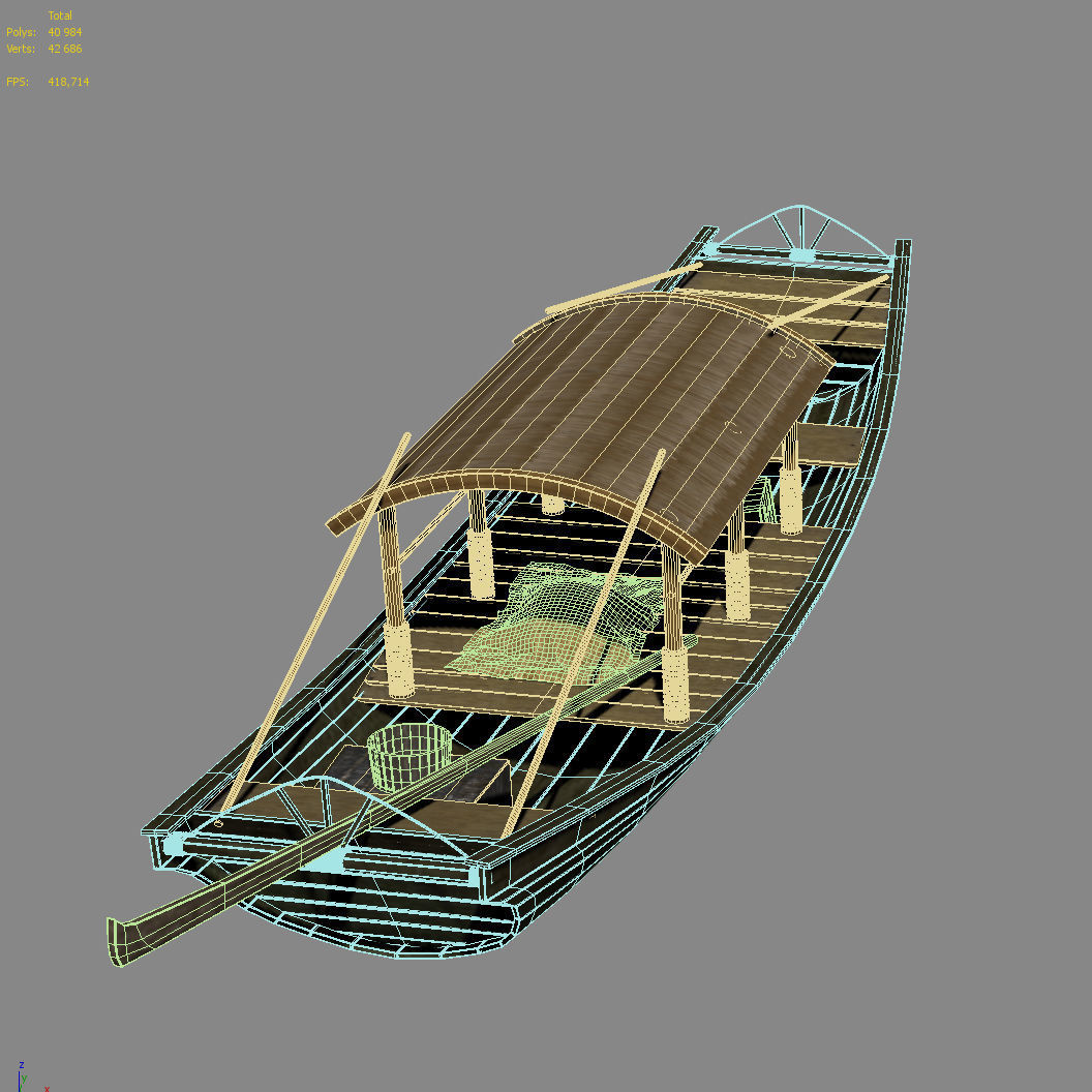 2 Chinese boats Low-poly 3D model_14