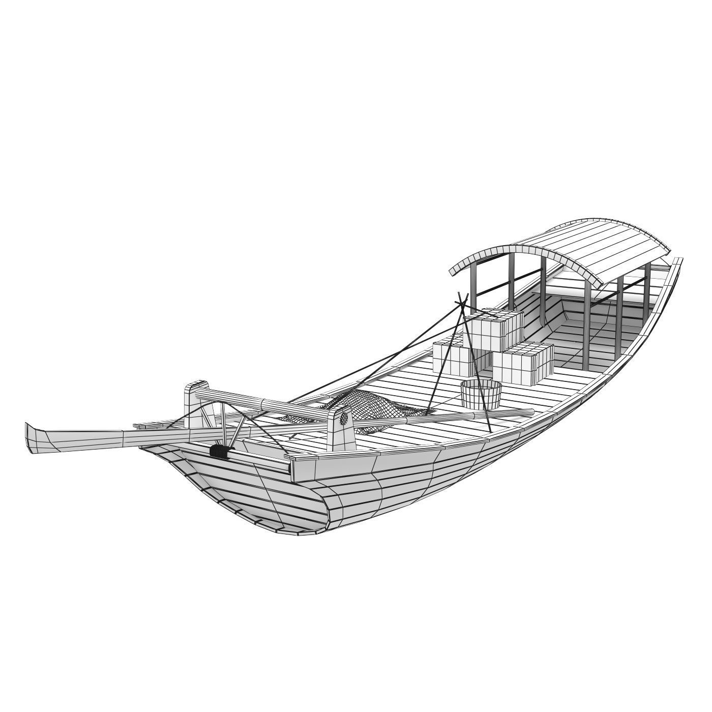 2 Chinese boats Low-poly 3D model_7
