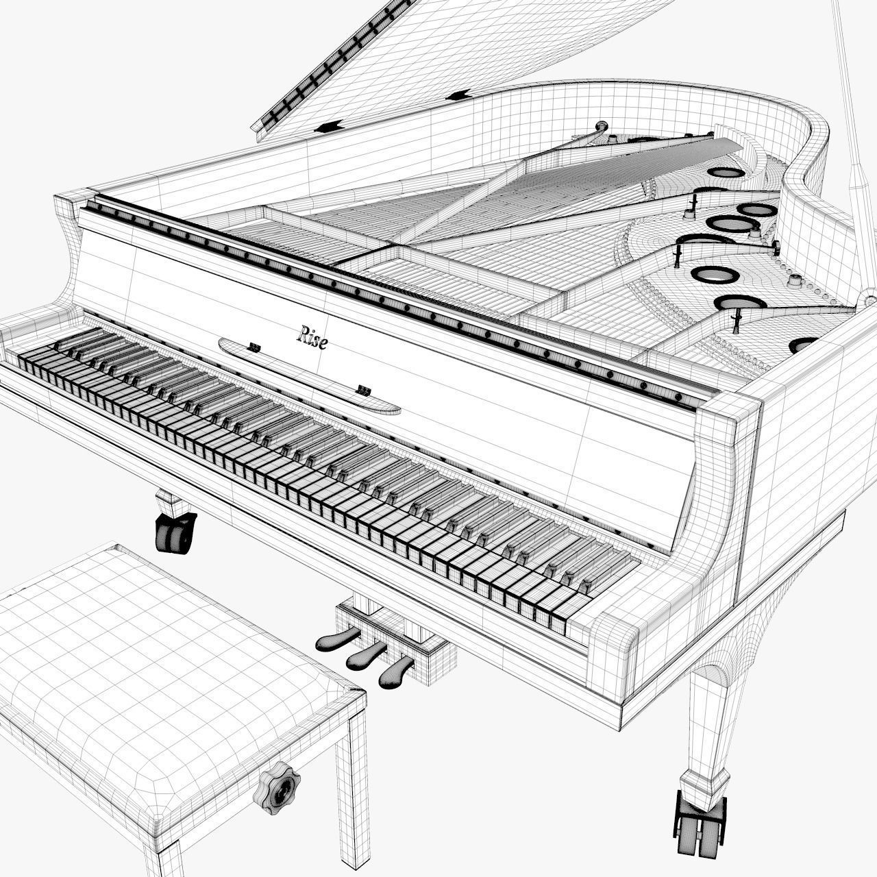 Grand Piano White 3D model_4