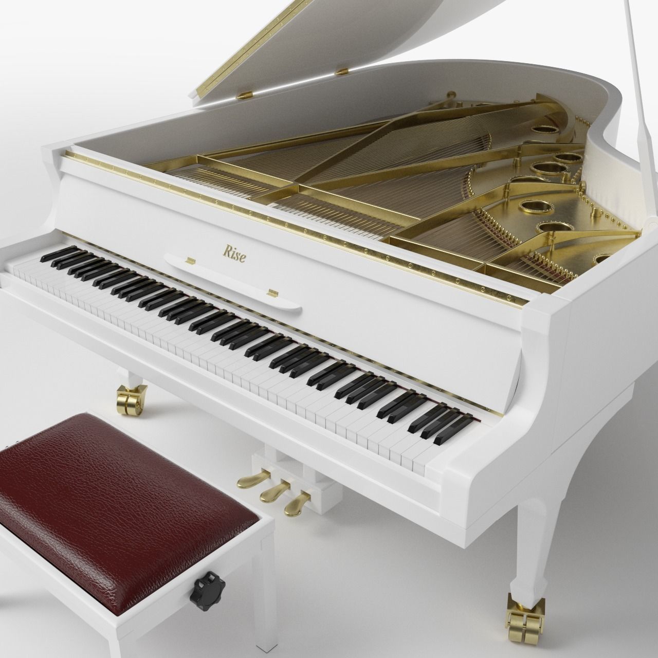 Grand Piano White 3D model_2