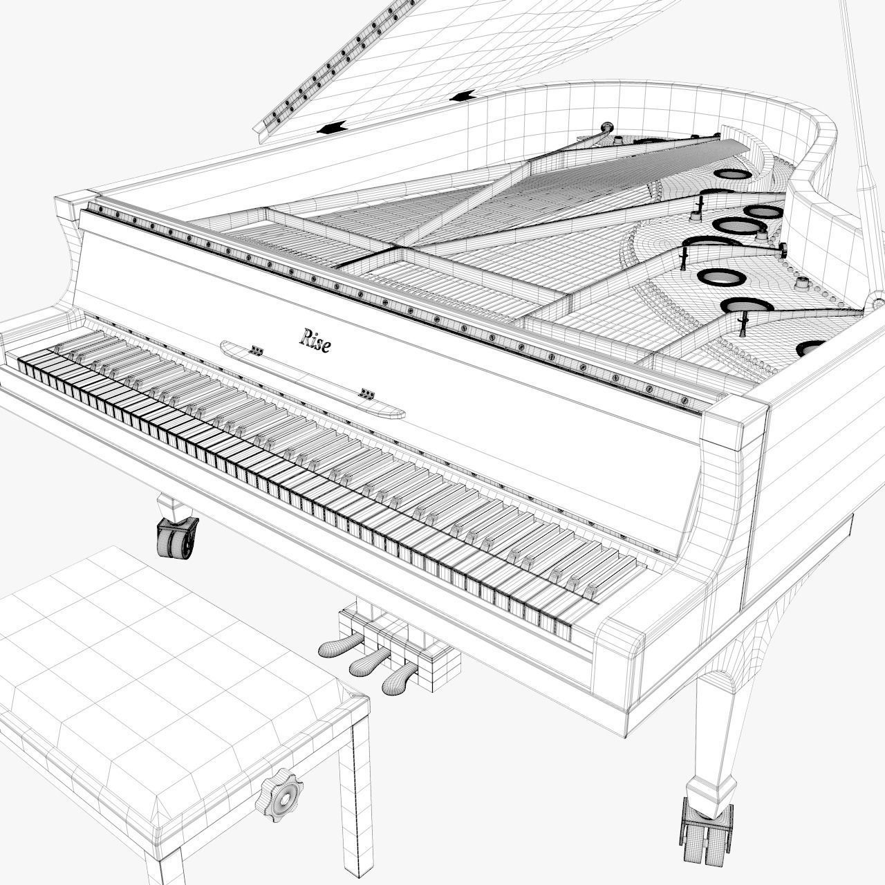 Grand Piano White 3D model_3