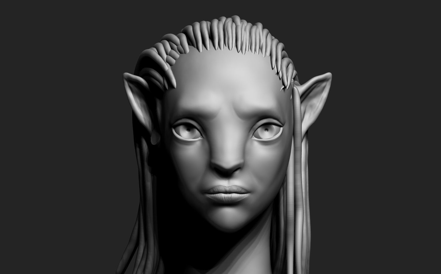Avatar elf head with long hair 3D model_3