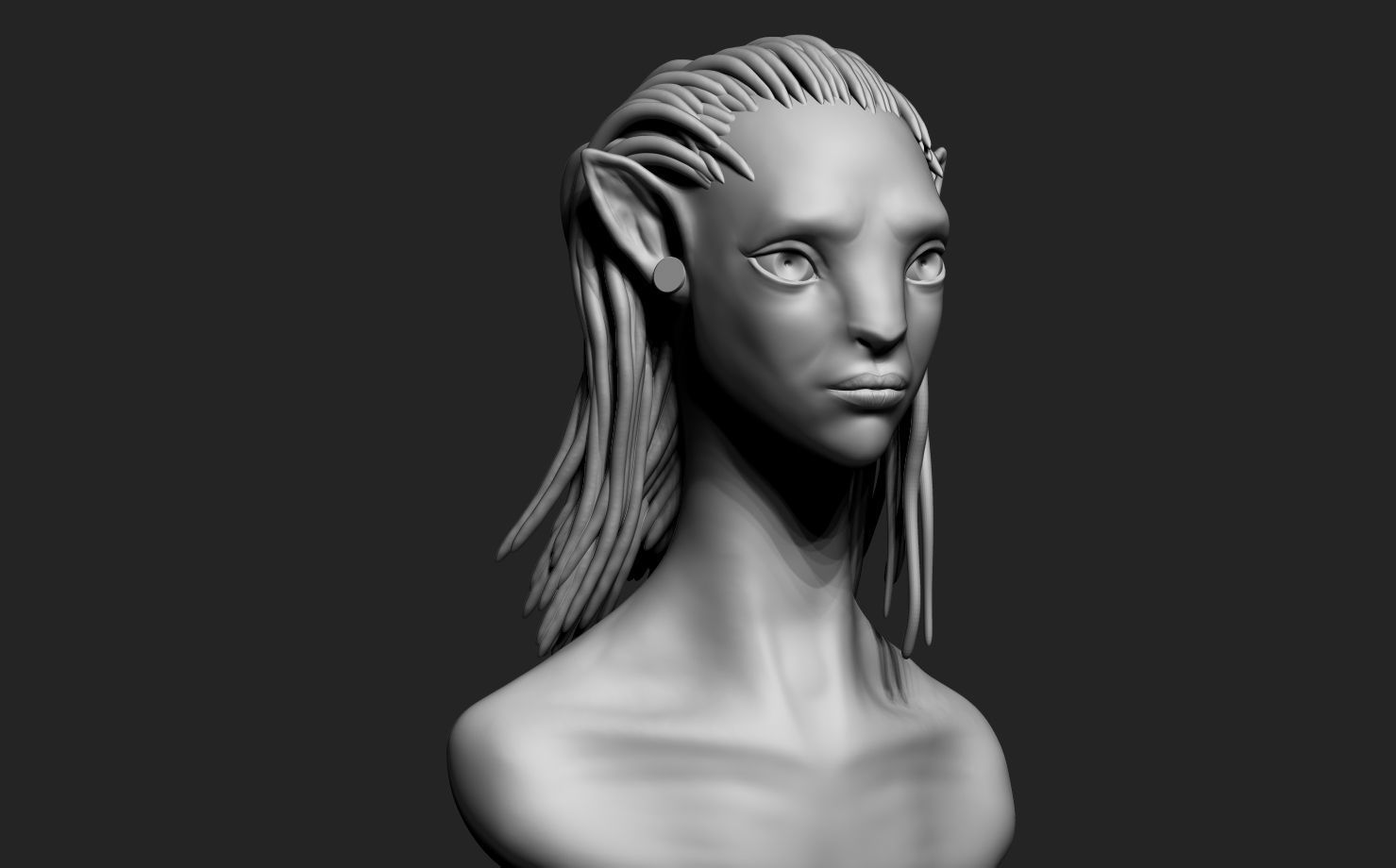 Avatar elf head with long hair 3D model_1