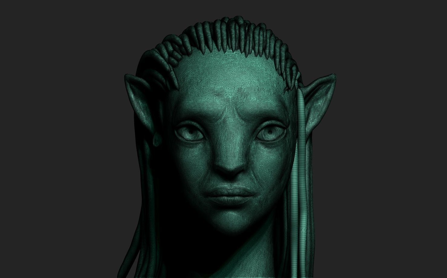 Avatar elf head with long hair 3D model_4