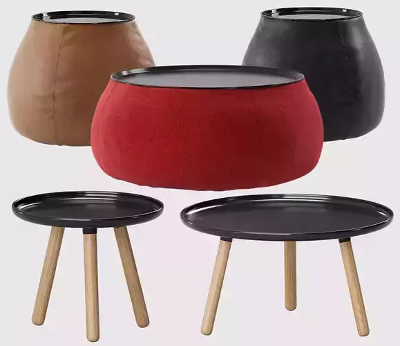 Table set checkered stool 3D model