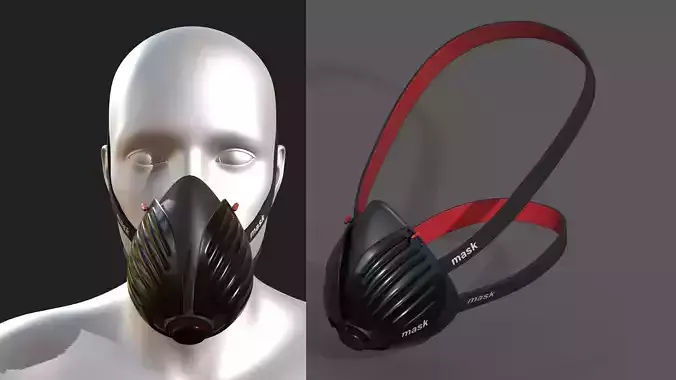 Gas mask protection futuristic technology armor develop Low-poly 3D model