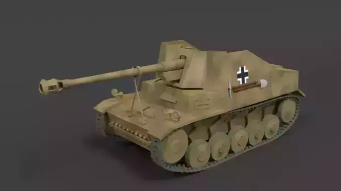Low Poly Cartoon SdKFz 131 Marder II Tank Low-poly 3D model