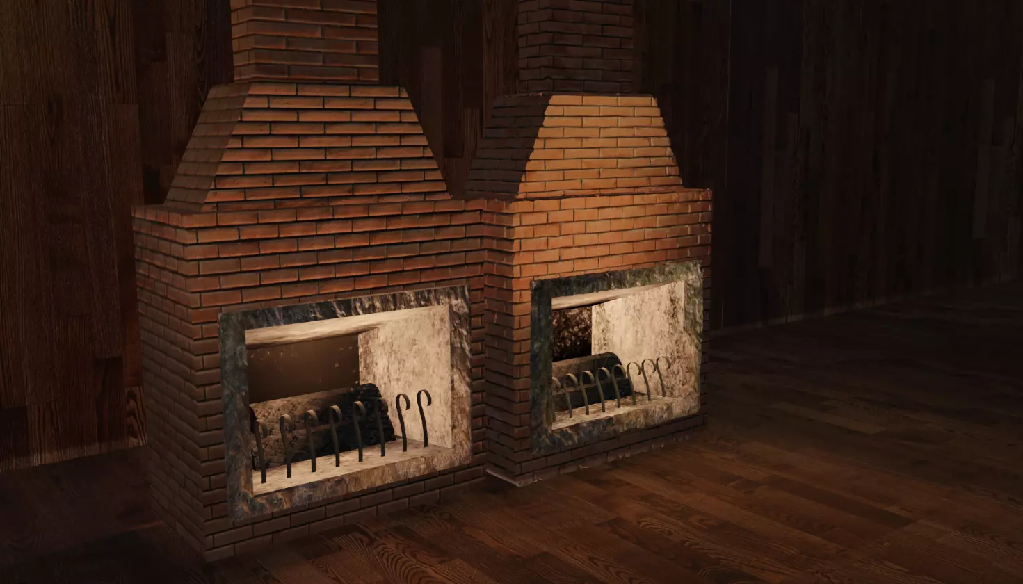 Set Brick fireplace 3D model Low-poly 3D model_0