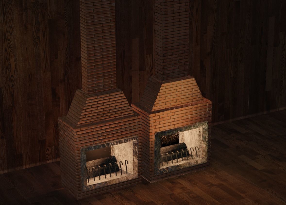 Set Brick fireplace 3D model Low-poly 3D model_2