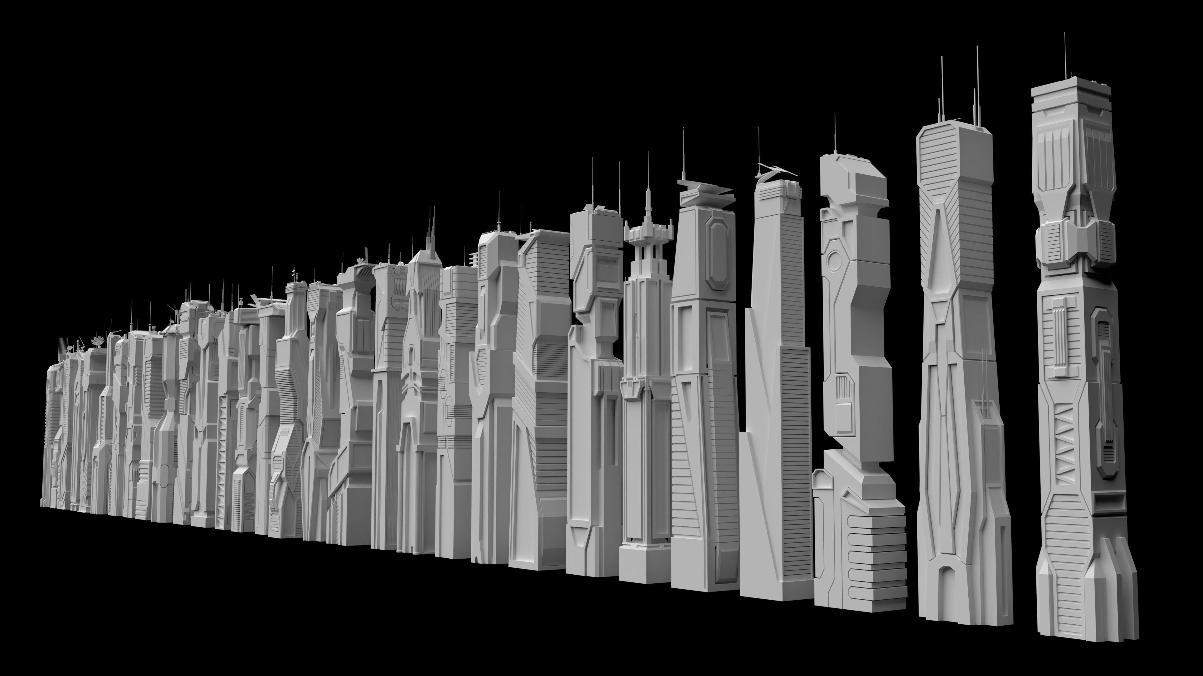 30 LOW POLY Sci-Fi Skyscrapers Pack Low-poly 3D model_4