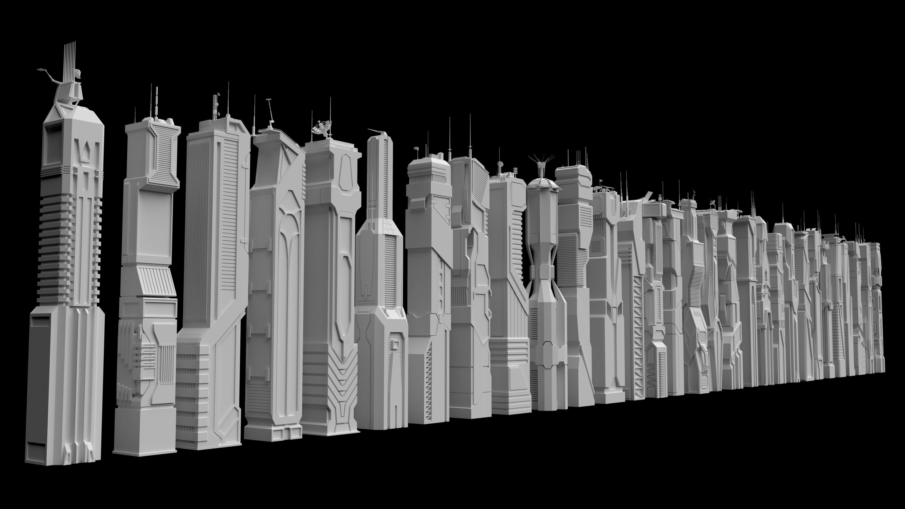 30 LOW POLY Sci-Fi Skyscrapers Pack Low-poly 3D model_3