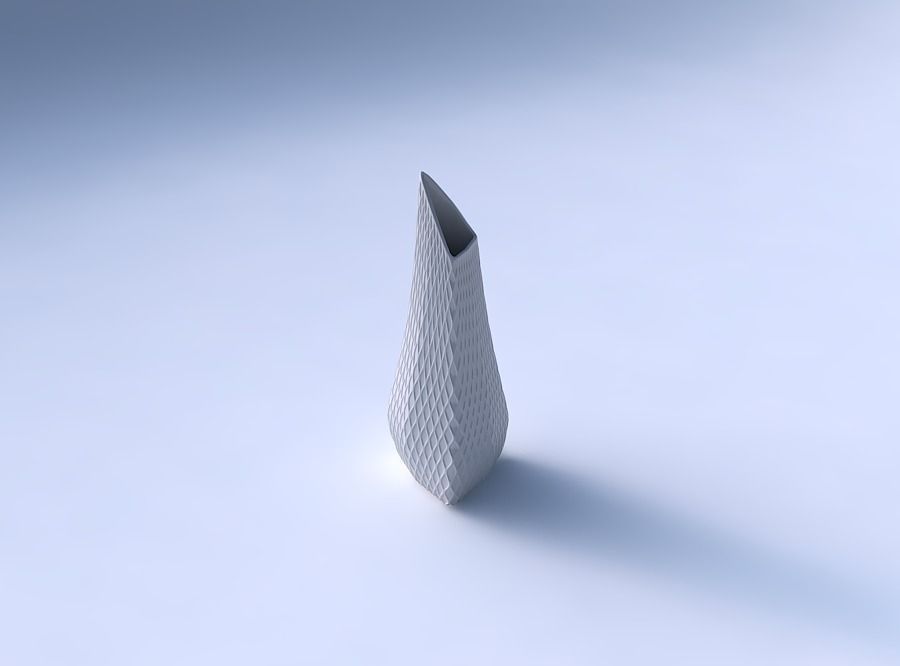 Vase puffy tipped triangle with diagonal grid dents 3D print model_3