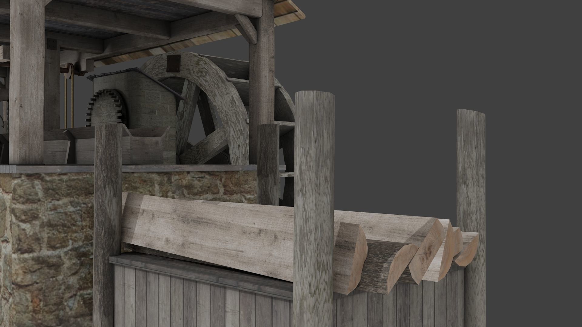 medieval sawmill 3D model_7
