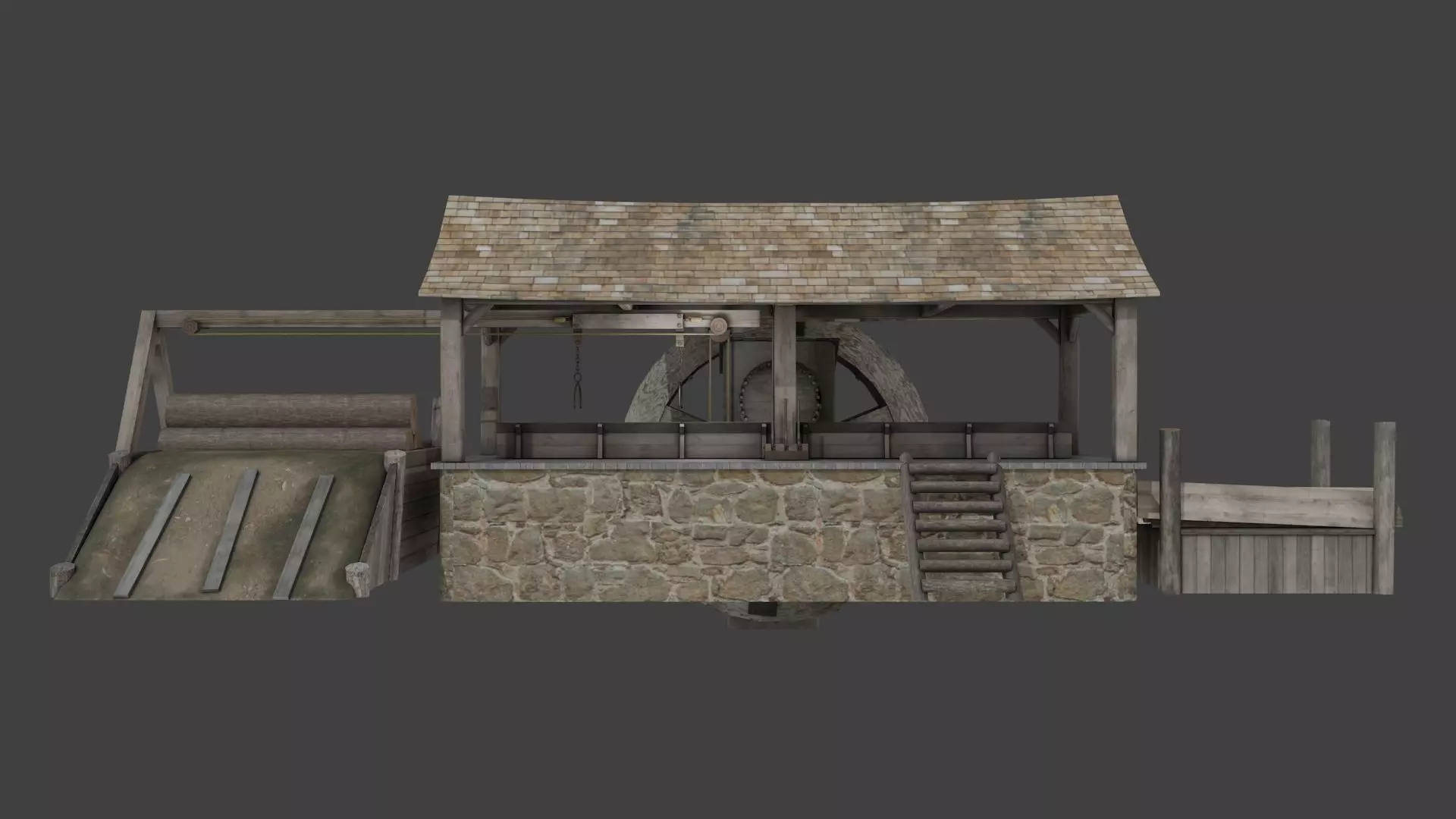 medieval sawmill 3D model_0