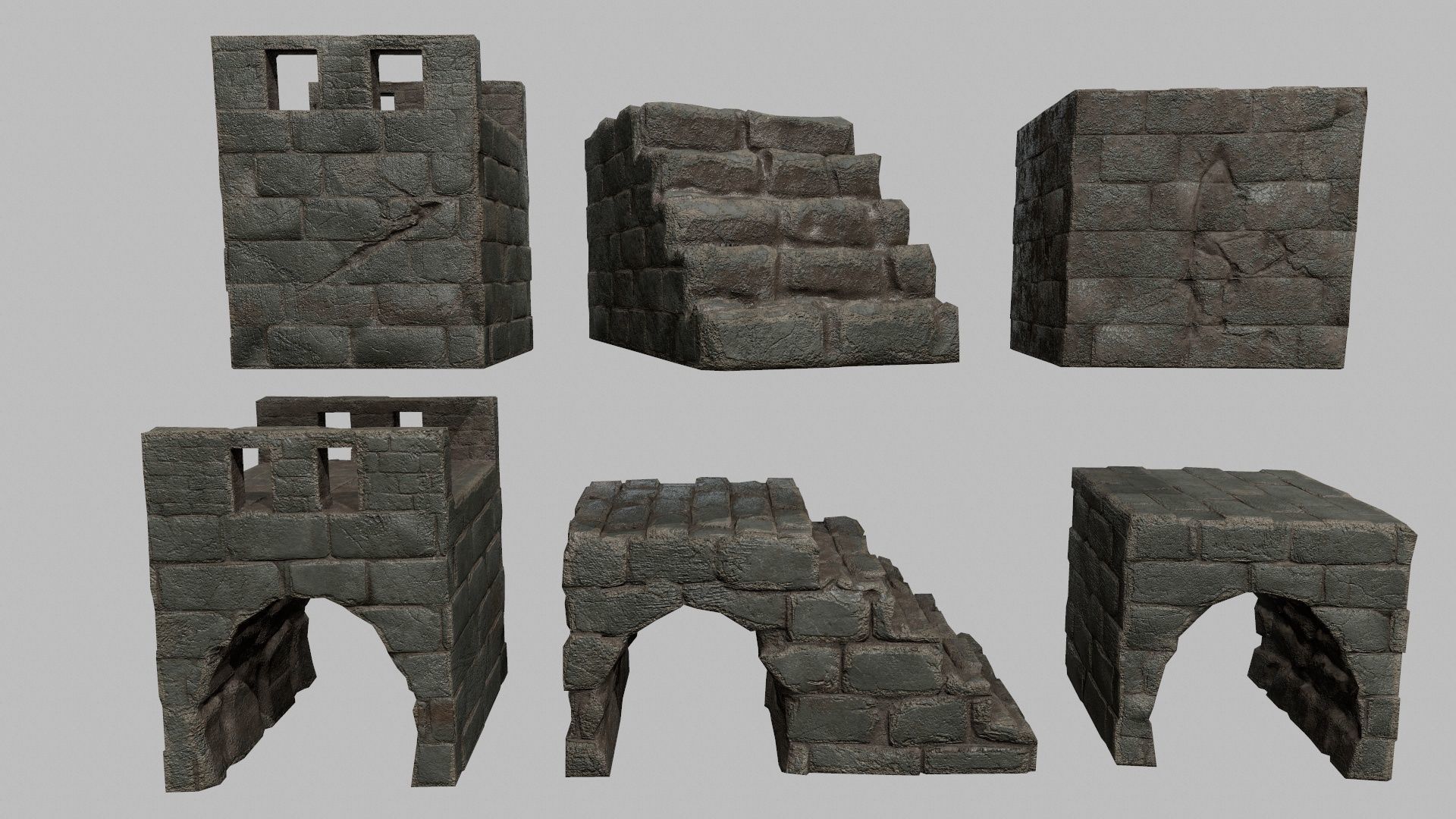 Stair Set block of stone Low-poly 3D model_4
