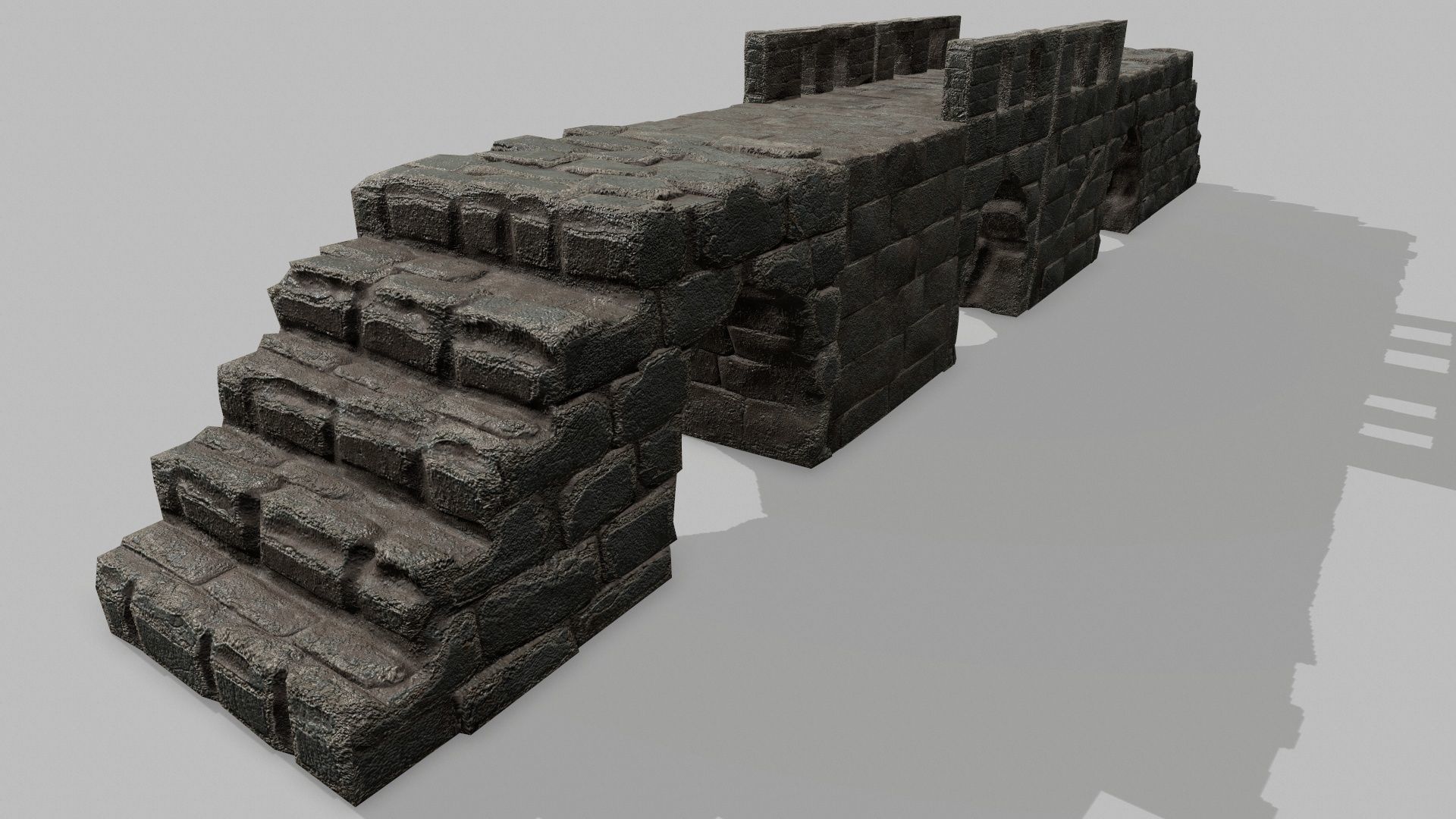 Stair Set block of stone Low-poly 3D model_1