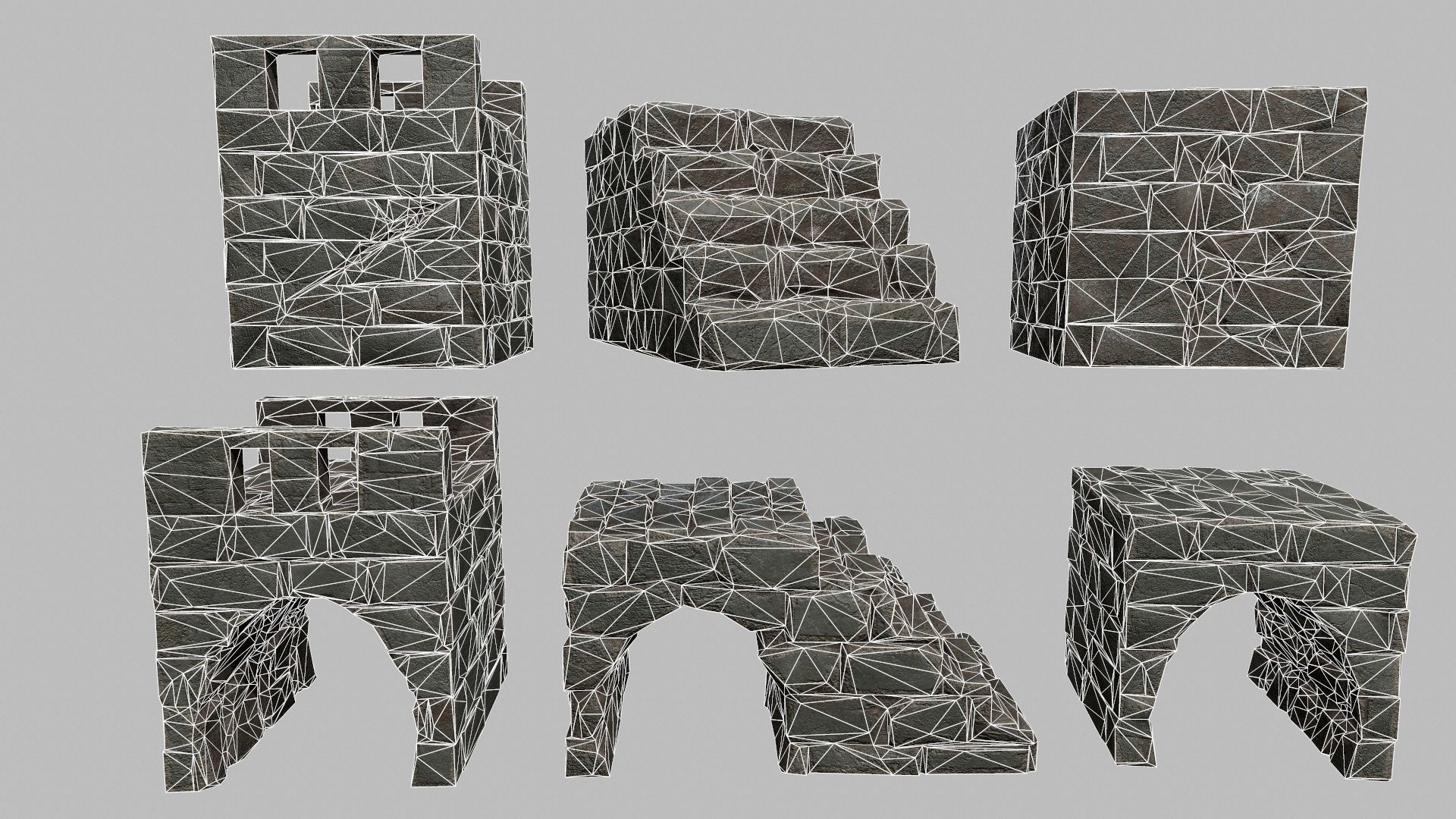 Stair Set block of stone Low-poly 3D model_5