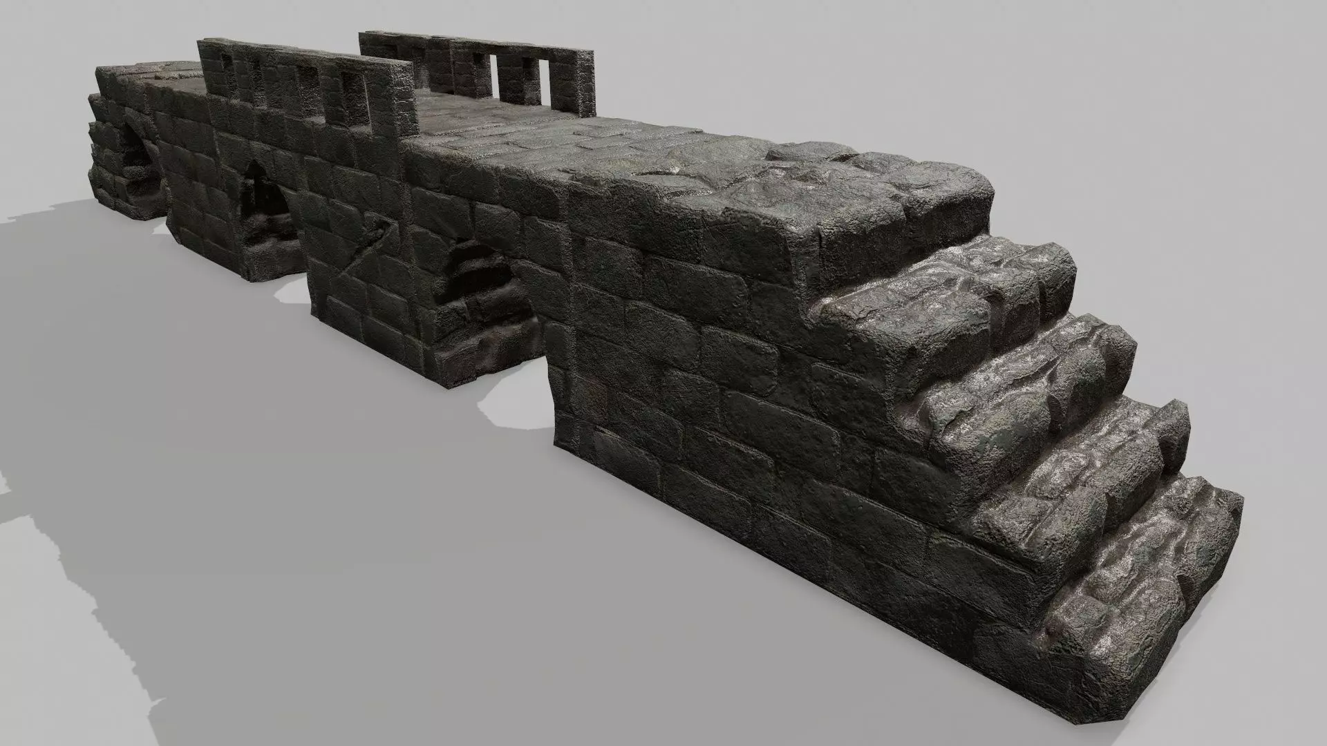 Stair Set block of stone Low-poly 3D model_0