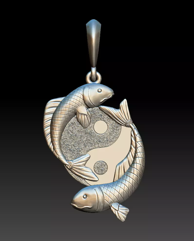 Ying and yang fish pendant 3D print model_0