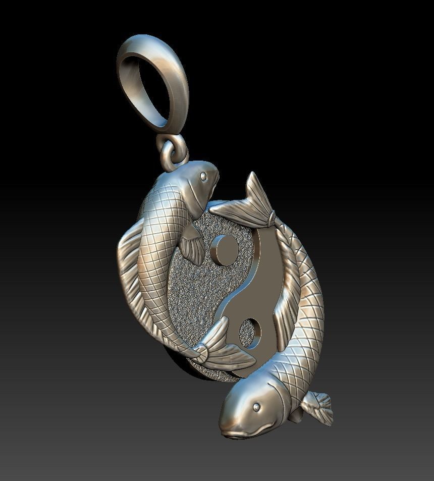 Ying and yang fish pendant 3D print model_1