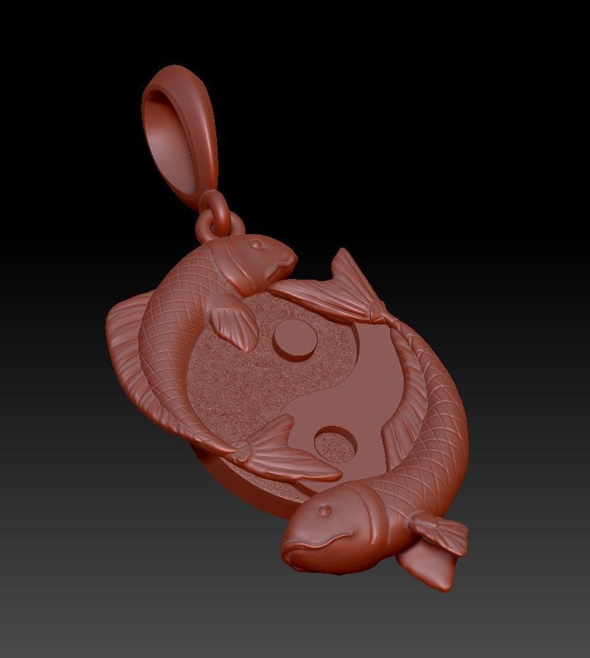 Ying and yang fish pendant 3D print model_3