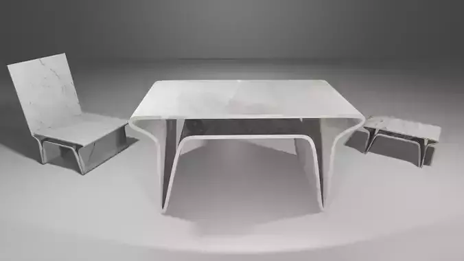 Set of furniture made of marble table chair Low-poly 3D model