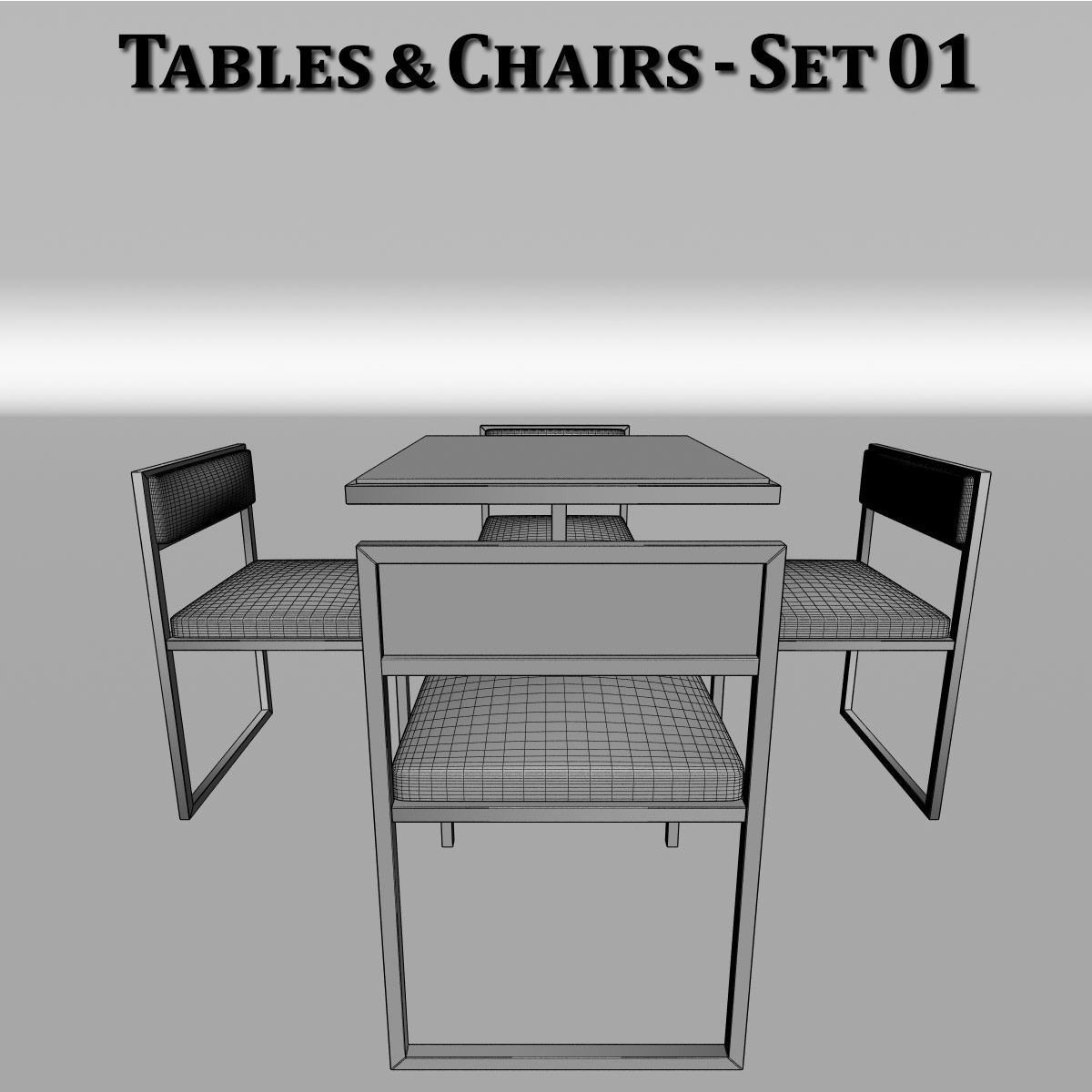 Metal Tables and Chairs - 4 Sets 3D model_1