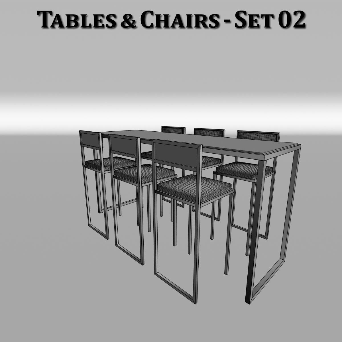 Metal Tables and Chairs - 4 Sets 3D model_13