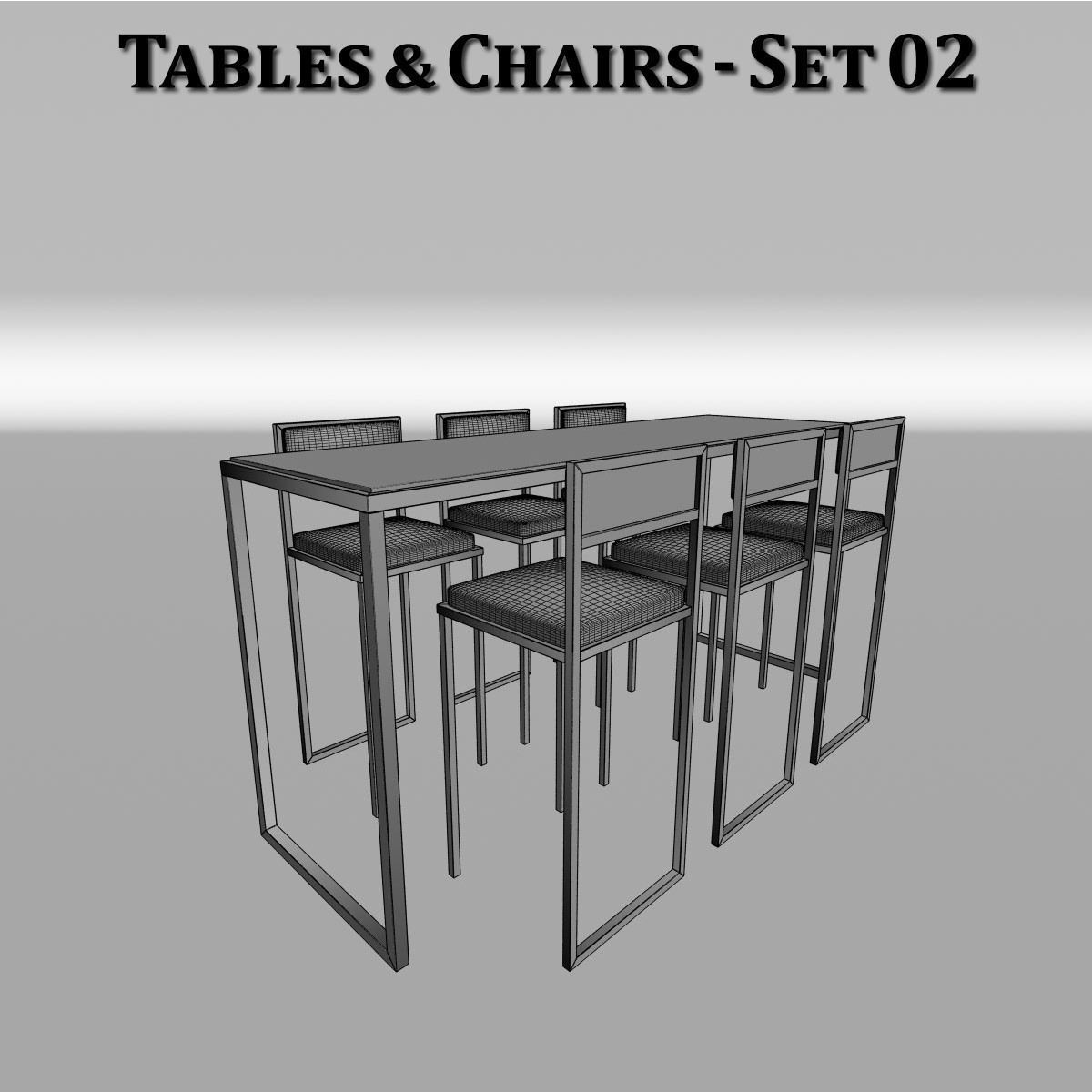 Metal Tables and Chairs - 4 Sets 3D model_14