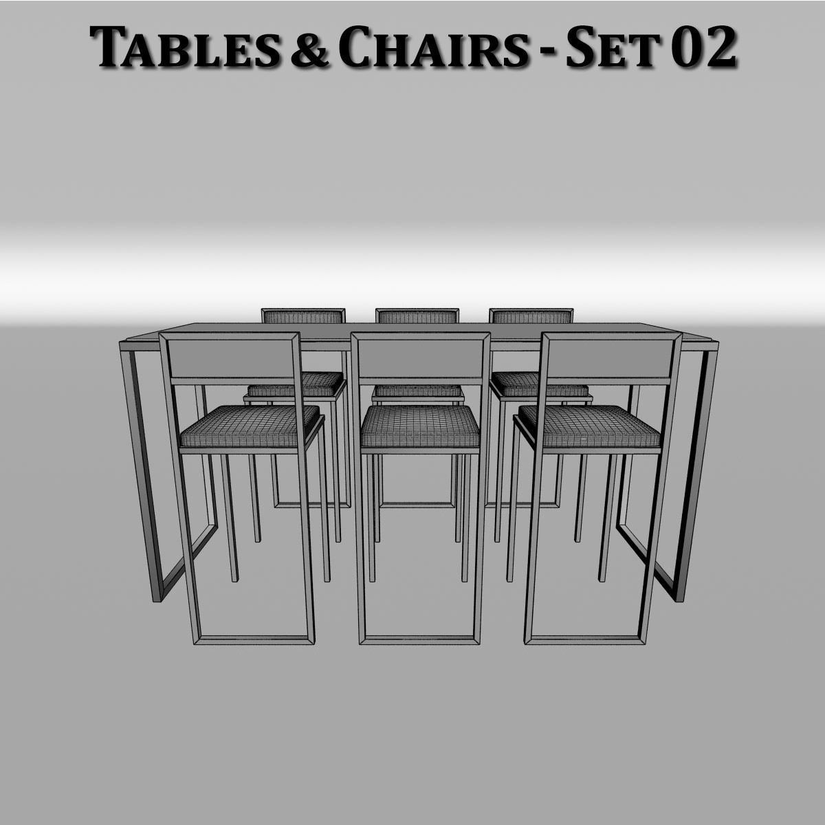 Metal Tables and Chairs - 4 Sets 3D model_8