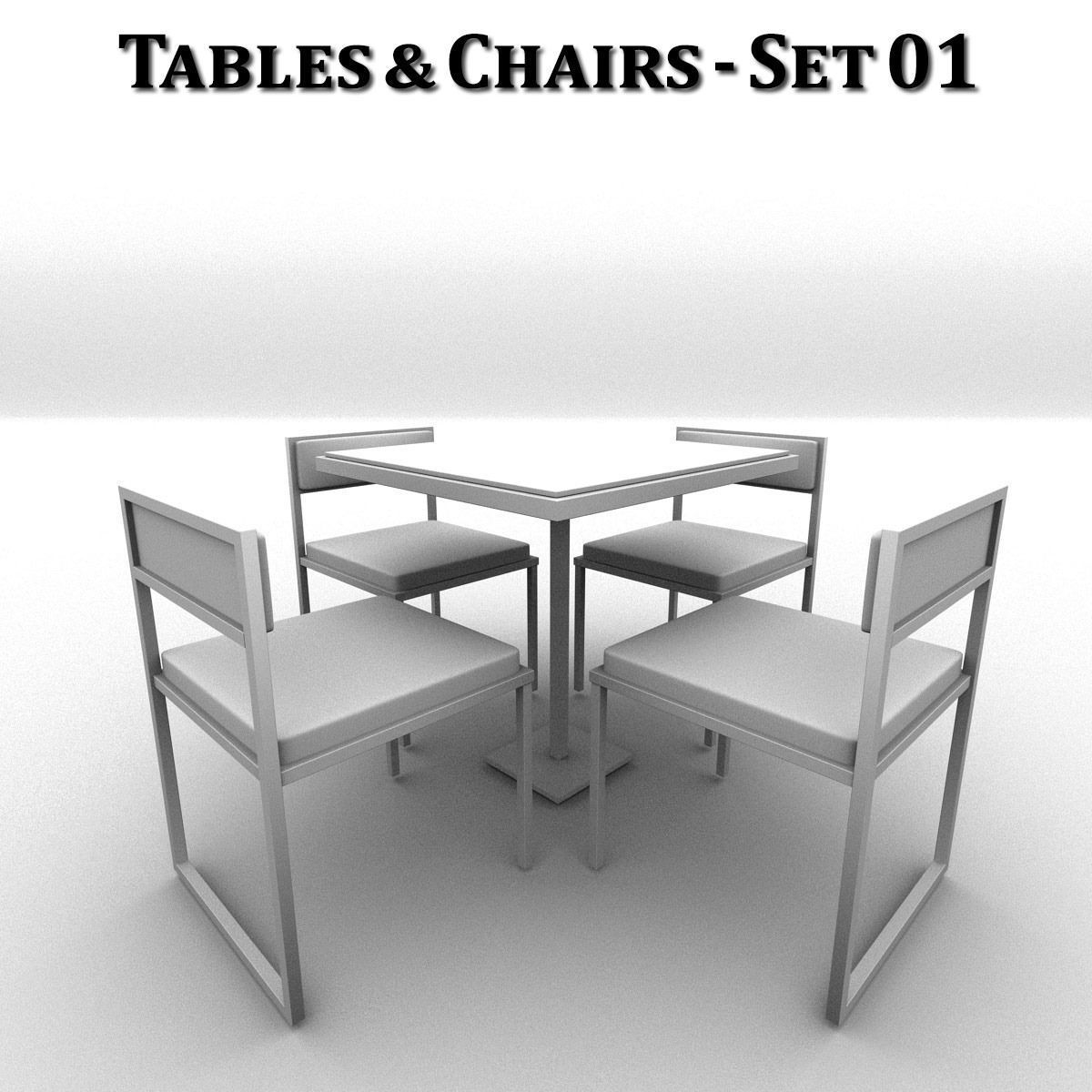 Metal Tables and Chairs - 4 Sets 3D model_4