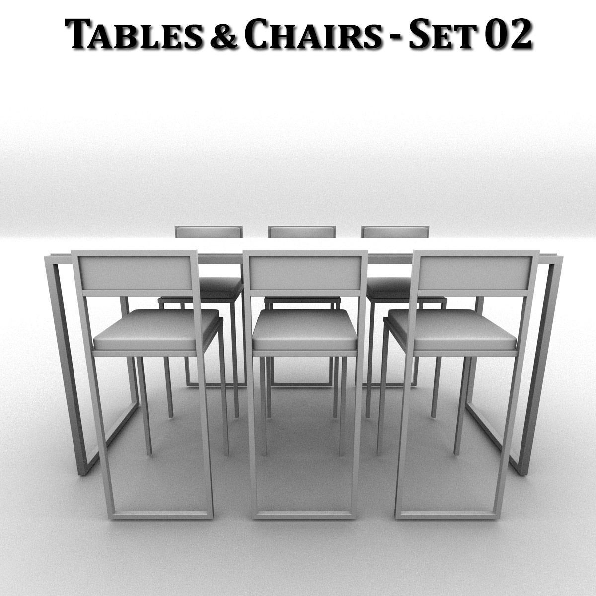 Metal Tables and Chairs - 4 Sets 3D model_7