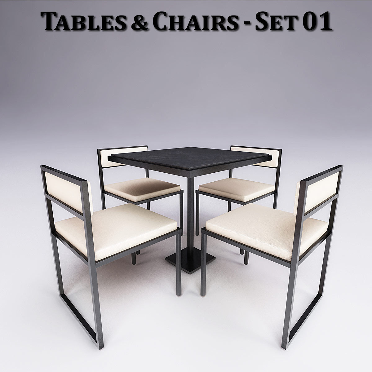 Metal Tables and Chairs - 4 Sets 3D model_3