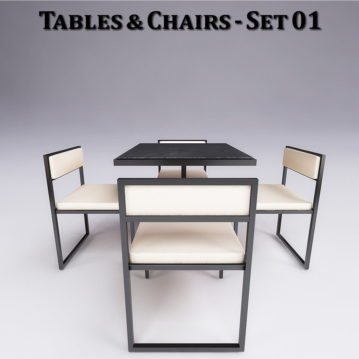 Metal Tables and Chairs - 4 Sets 3D model_2