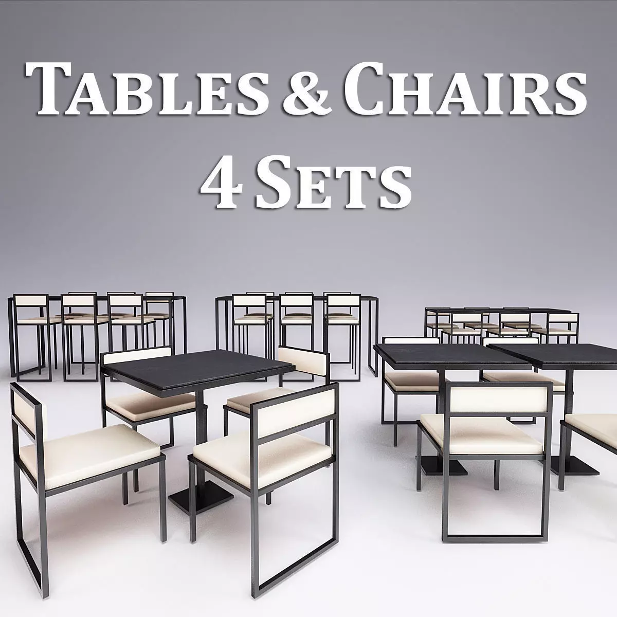 Metal Tables and Chairs - 4 Sets 3D model_0