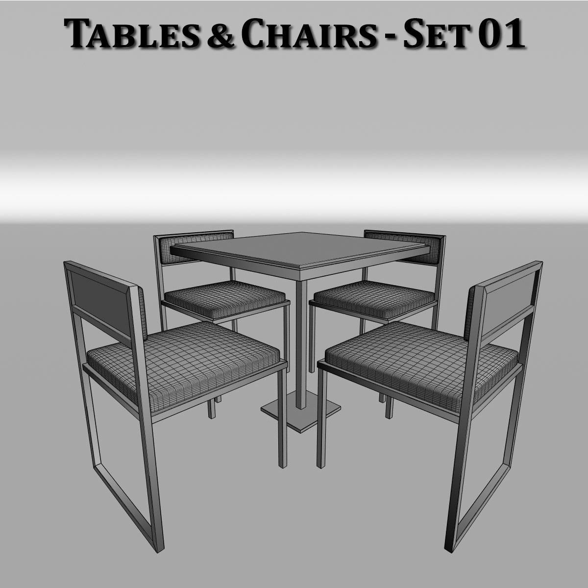 Metal Tables and Chairs - 4 Sets 3D model_6