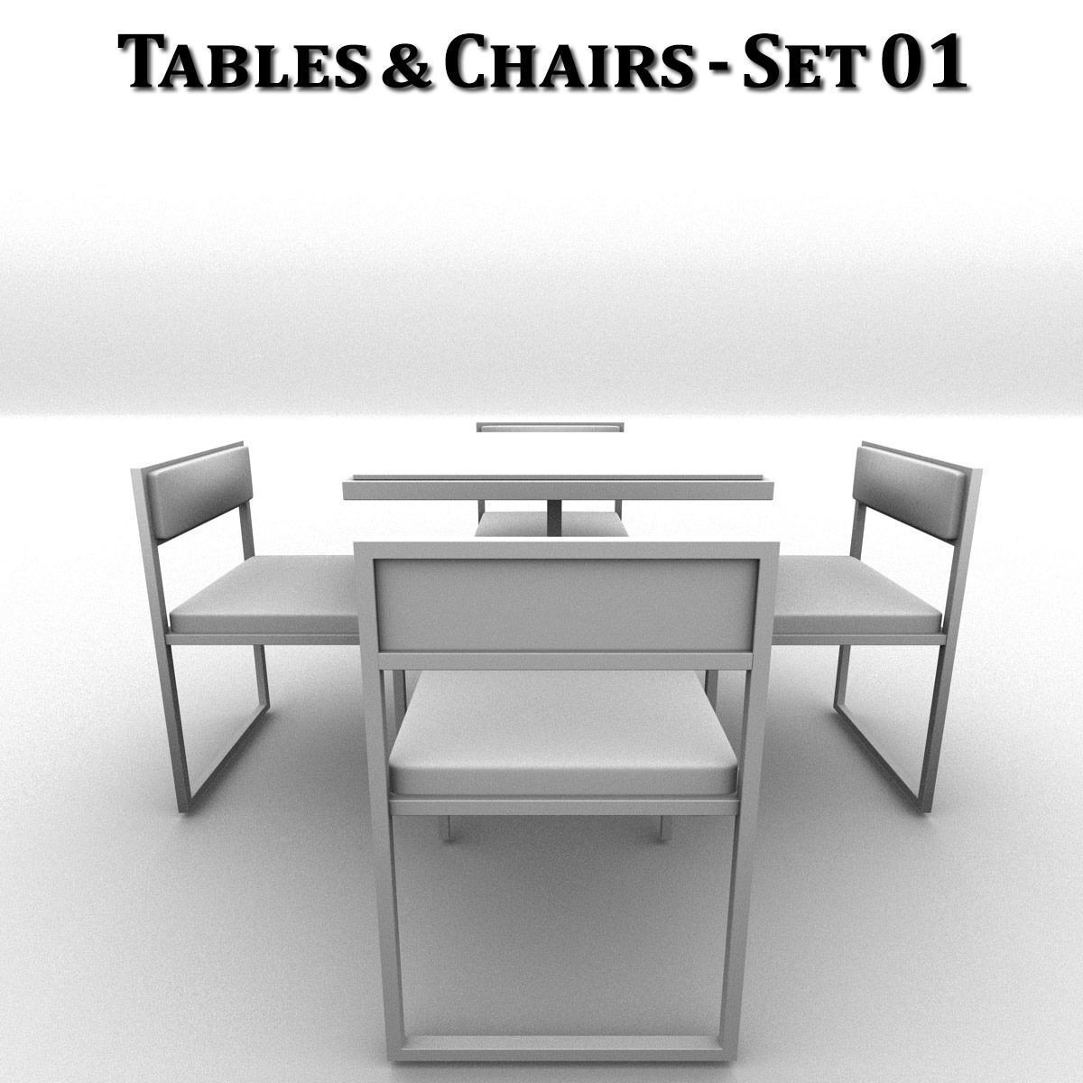 Metal Tables and Chairs - 4 Sets 3D model_5