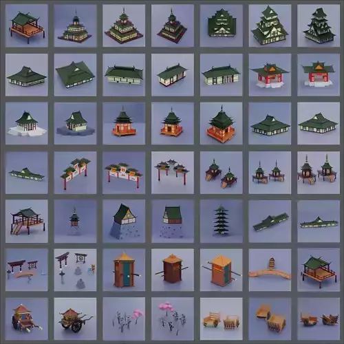 Pack low poly chinese city