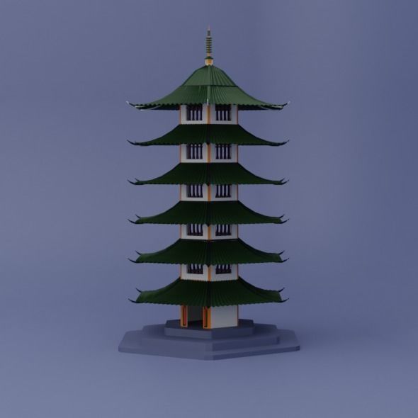 Pack low poly chinese city Low-poly 3D model_13