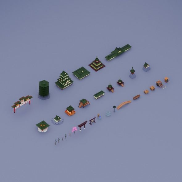 Pack low poly chinese city Low-poly 3D model_5