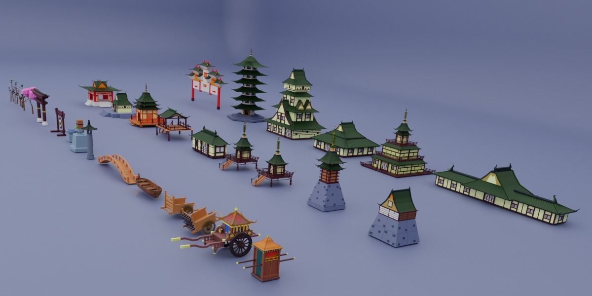 Pack low poly chinese city Low-poly 3D model_4